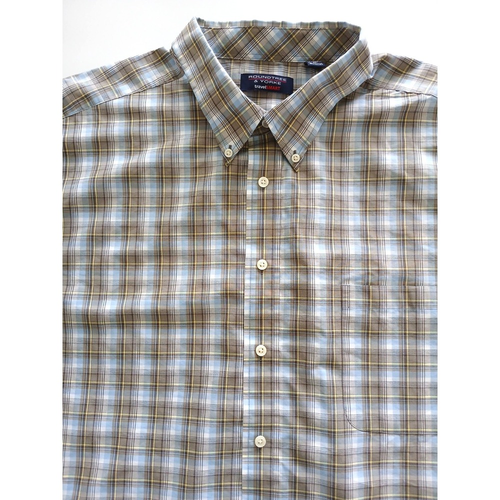Rountree & Yorke Travel Smart Brown Plaid Big & Tall Shirt Men's Size 4XB